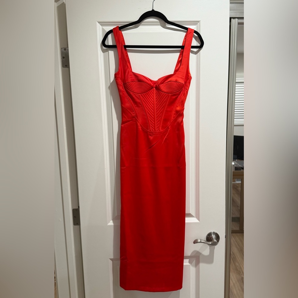 NWT! Bardot Elodie Midi Fire Red Dress